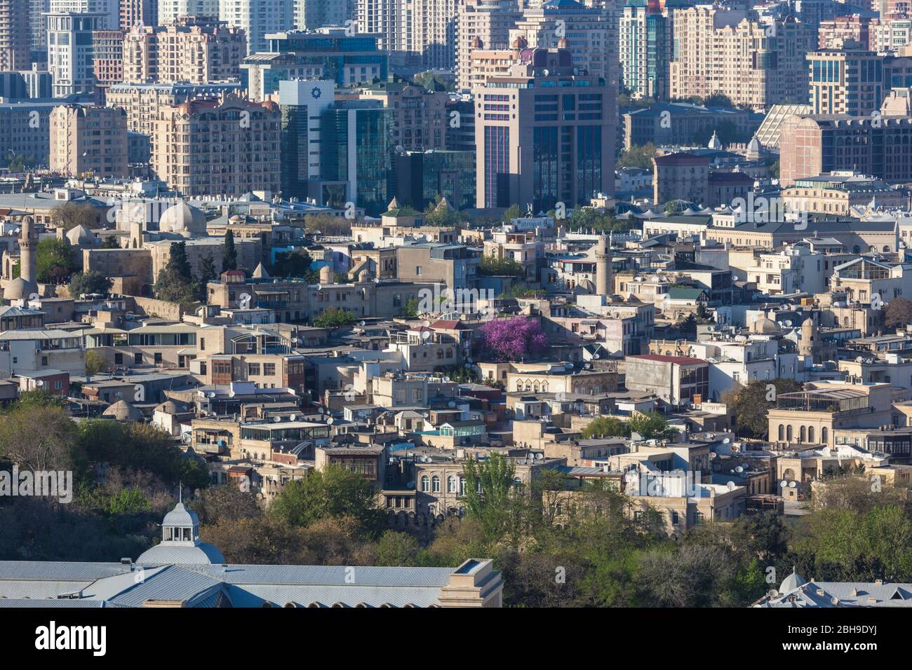 Azerbaijan, Baku, high angle view of city skyline from the west Stock Photo