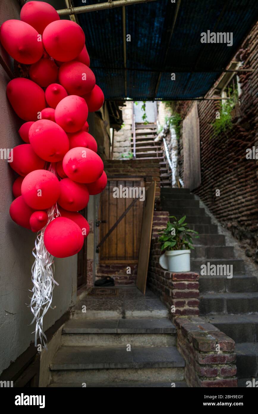 Georgia, Tbilisi, Old Town, red balloons Stock Photo