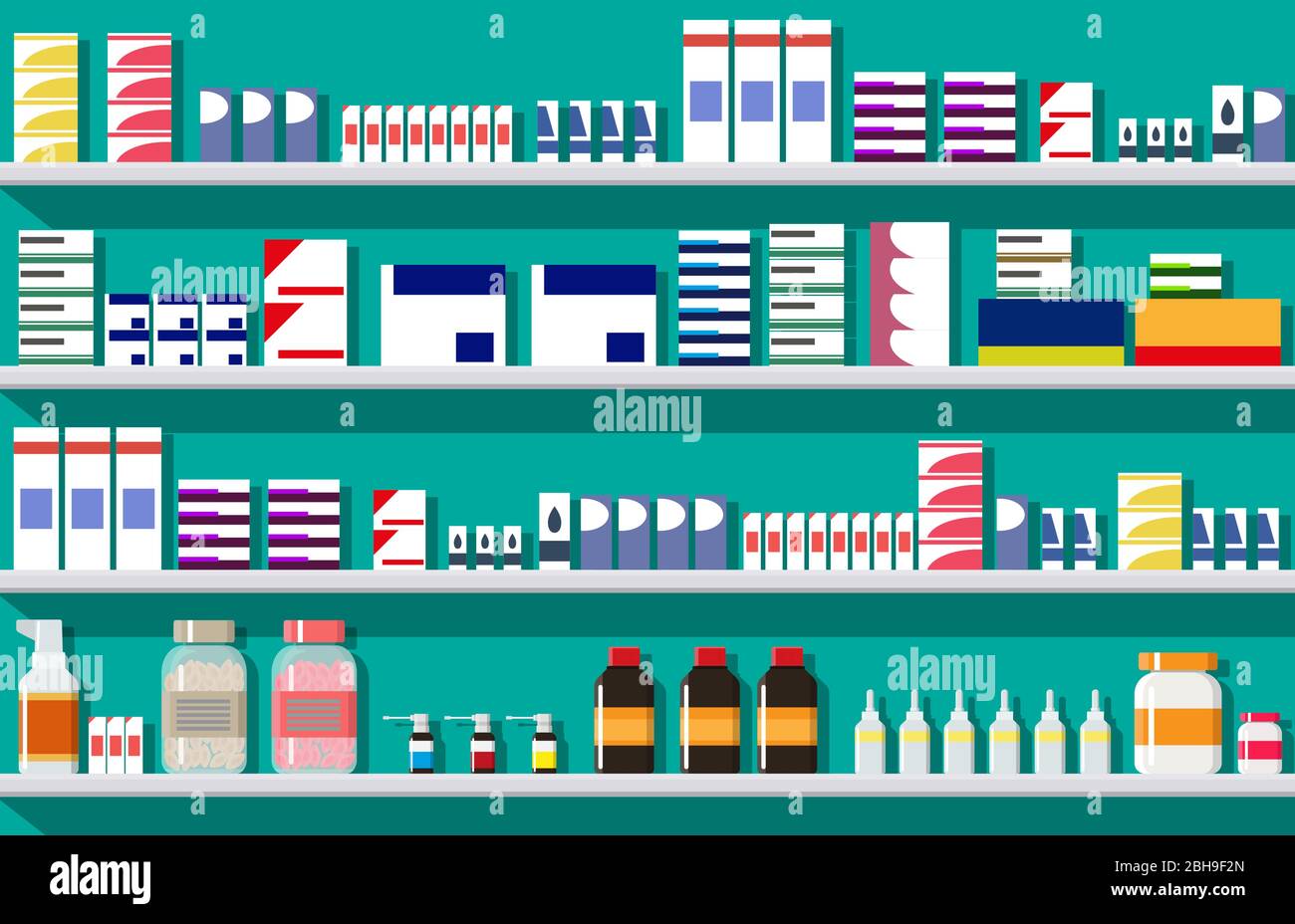 Free Vector  Flat drug shelves in pharmacy shop. medicine bottle with  pills and liquid, capsules, vitamins, tablets in blister pack on shelf in  drugstore. pharmaceutics, healthcare and medical treatment concept.