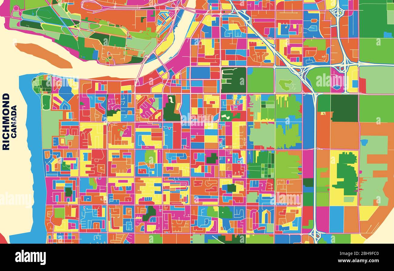 Colorful vector map of Richmond, British Columbia, Canada. Art Map