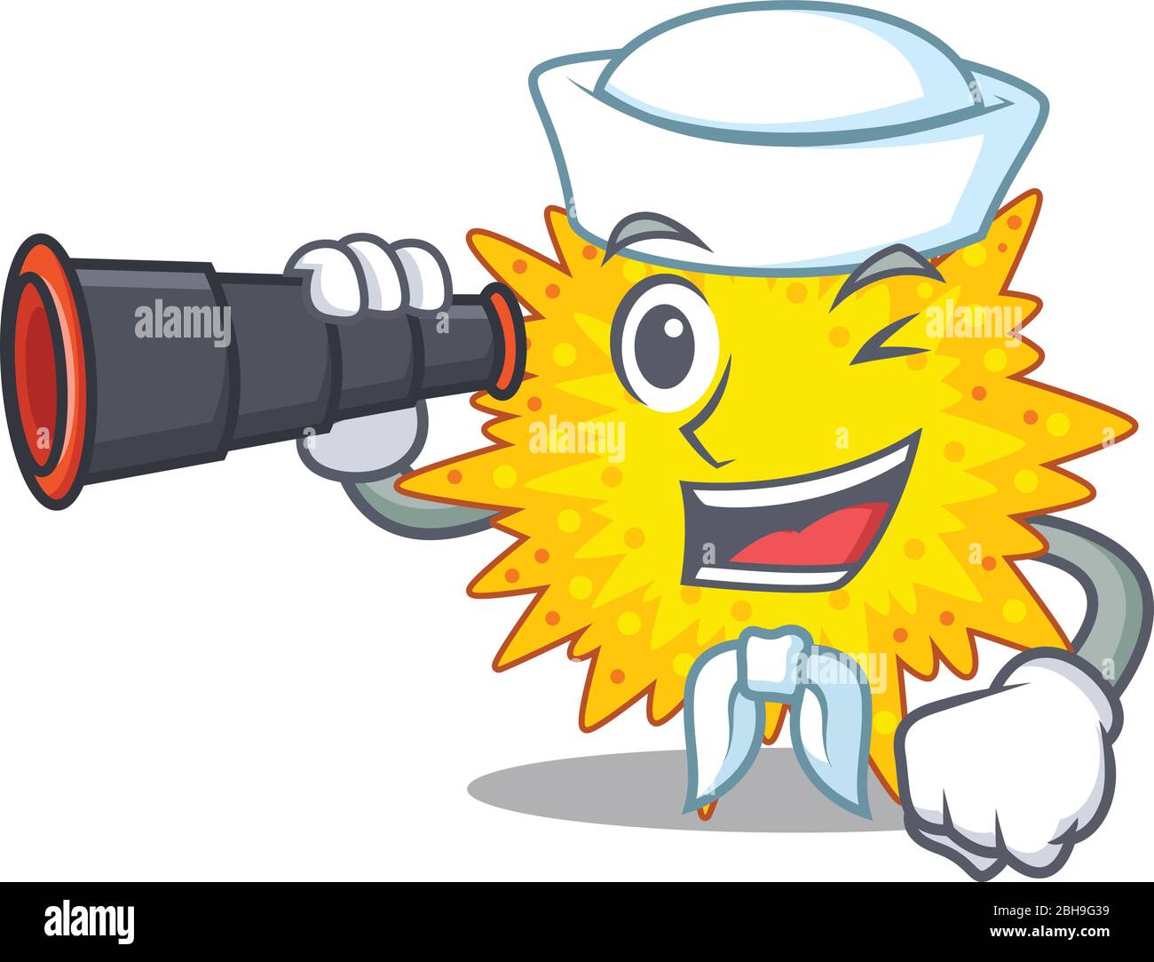 A cartoon icon of mycoplasma Sailor with binocular Stock Vector