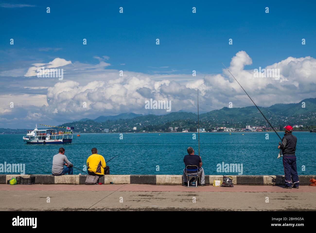 Georgia, Batumi, harborfront, fishermen, no releases Stock Photo