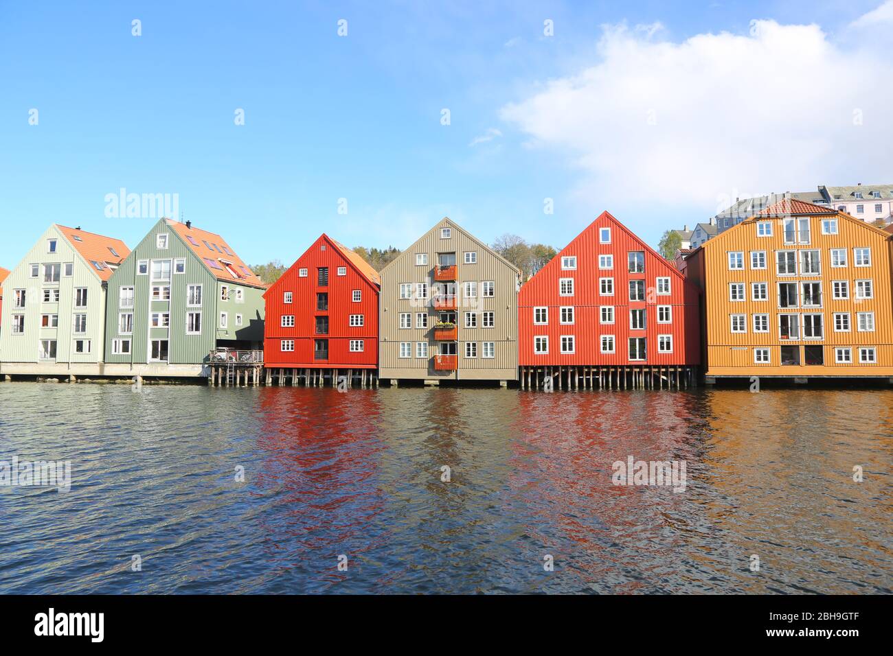 Waterside houses in Trondheim, Norway Stock Photo