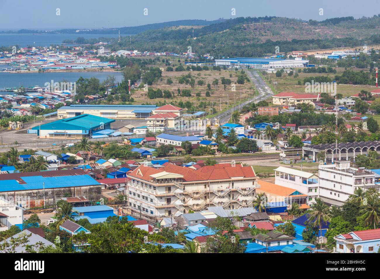 Cambodia, Sihanoukville, high angle city skyline, port area Stock Photo ...