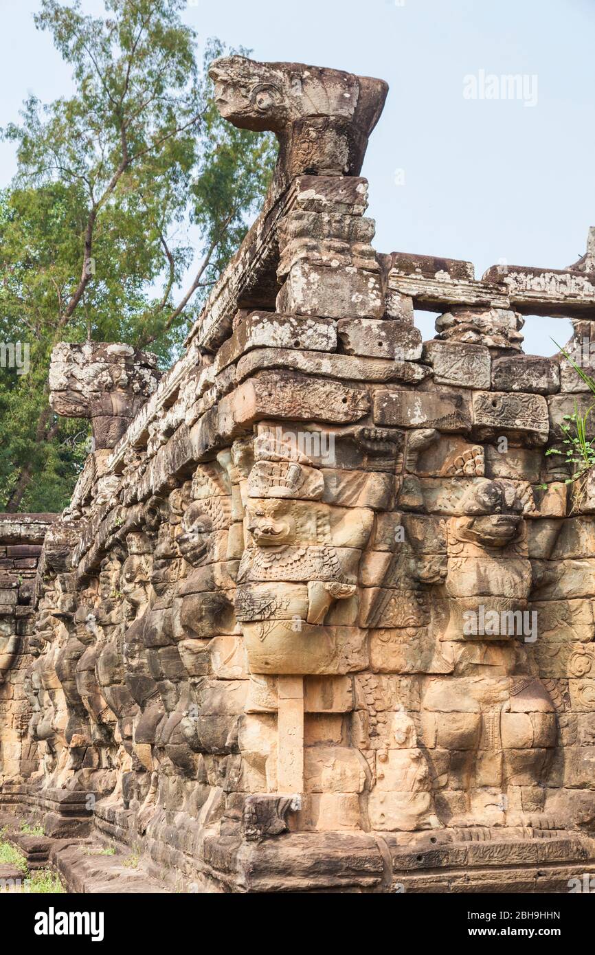 Cambodia, Angkor, Angkor Thom, Terrace of the Leper King Stock Photo