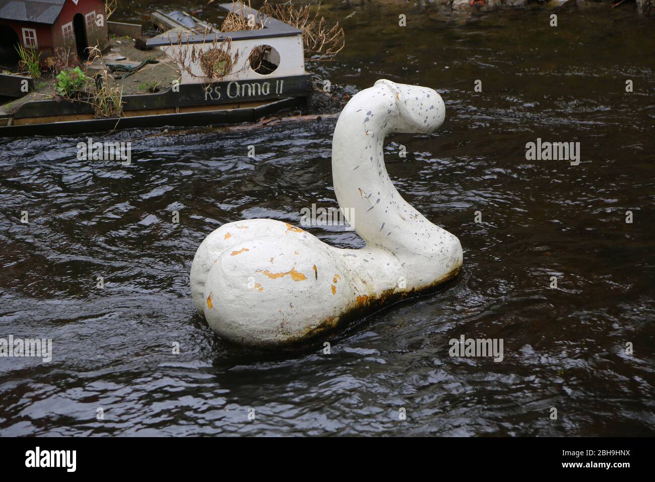 Floating phallus in Oslo river Stock Photo