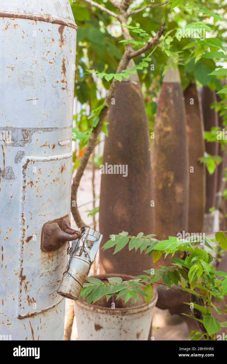 Cambodia, Siem Reap, Landmine Museum, run by unexploded ordnance orgaization, bombs Stock Photo