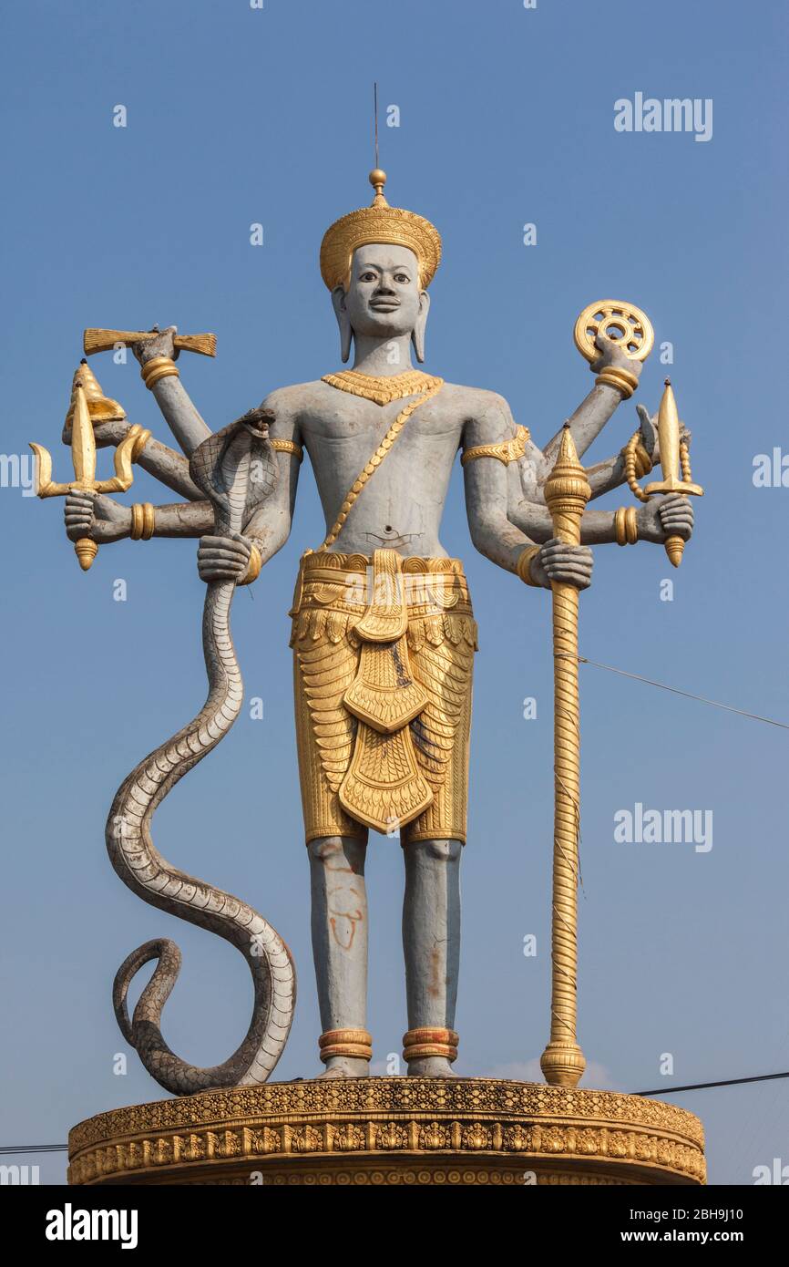 Cambodia, Battambang, Vishnu Roundabout, statue of hindu God Vishnu Stock Photo