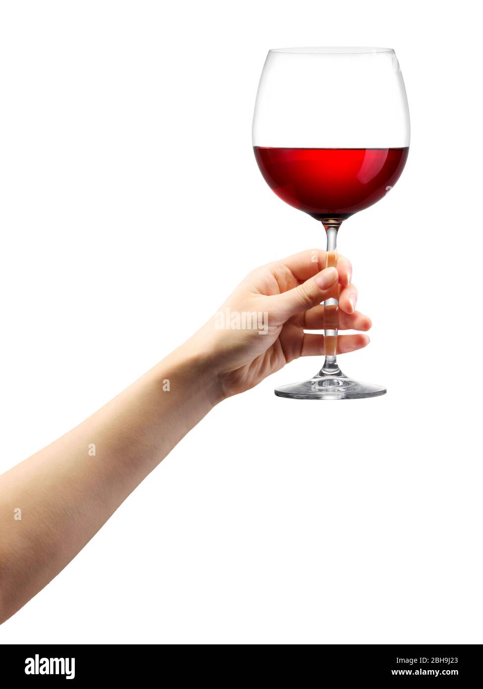 Woman hand holding red wine glass isolated on white Stock Photo - Alamy
