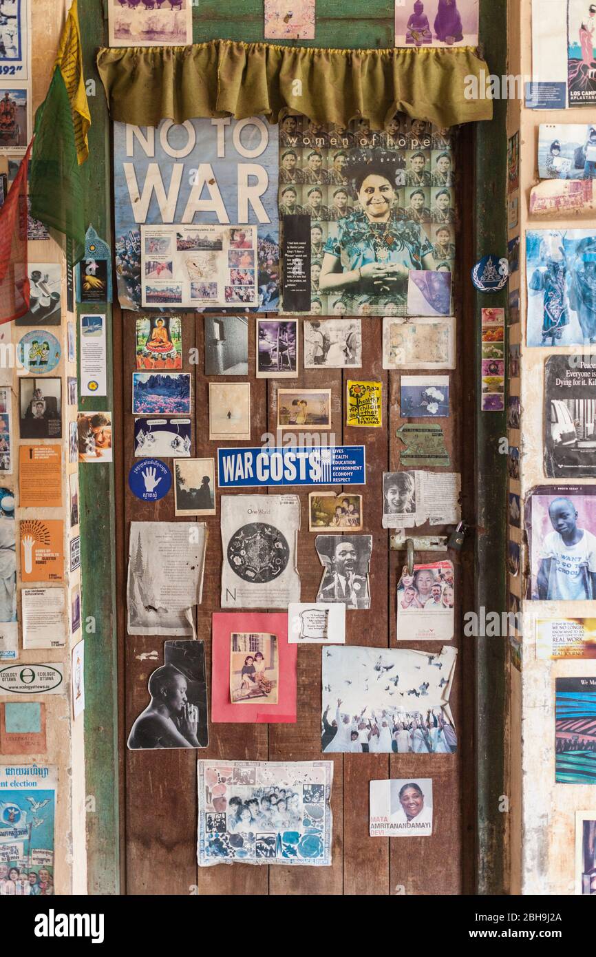 Cambodia, Battambang, Wat Kandal, The Peace Wall, temple detail Stock Photo