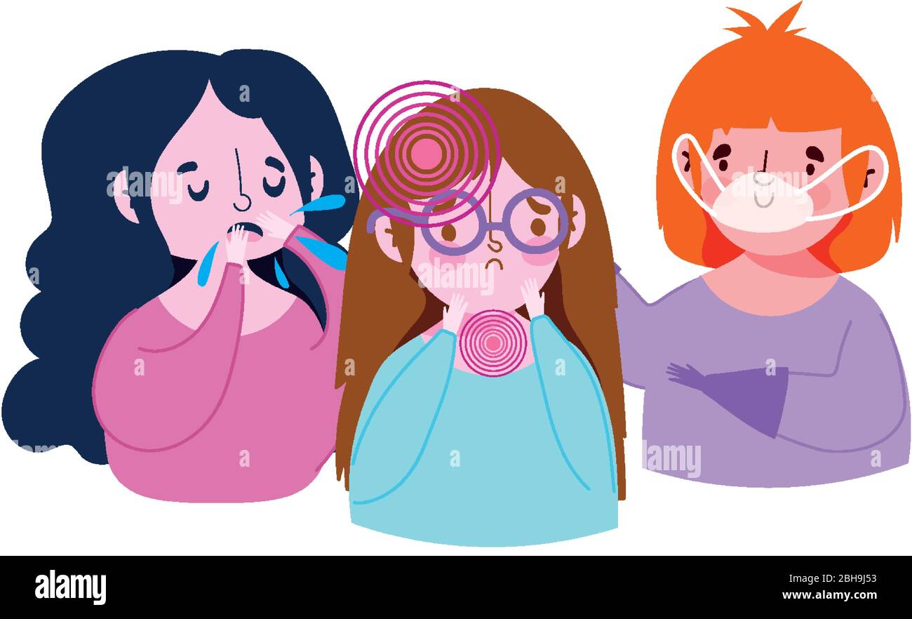 covid 19 coronavirus, boy and girls with mask care at sick girl vector