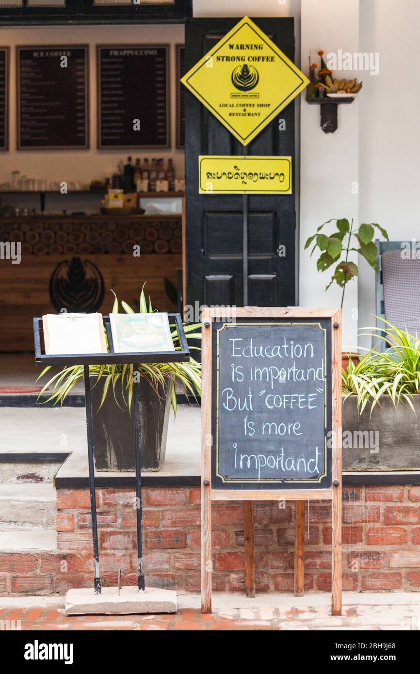 Laos, Luang Prabang, coffee shop sign Stock Photo Alamy