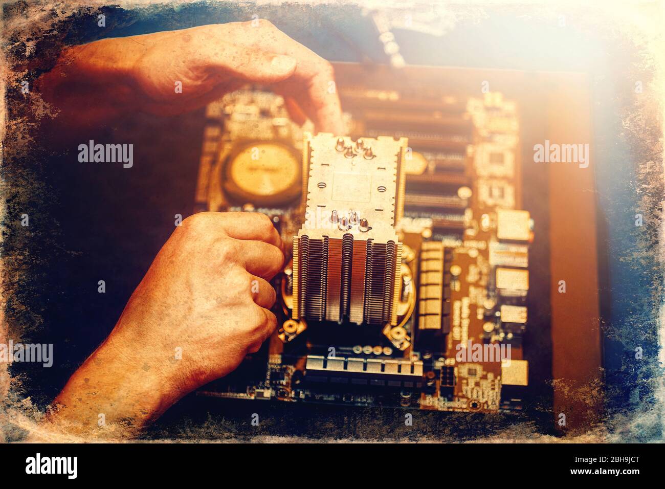 Repairman repairs the computer, Removing the computer motherboard Stock ...