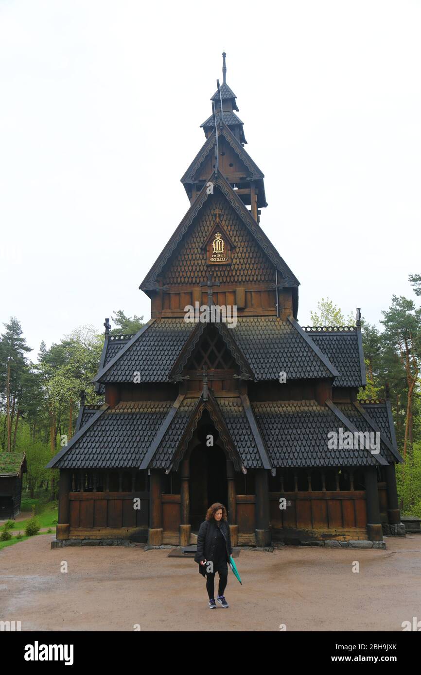 Gol Stave Church from 1200 AD preserved in Norwegian Open Air Museum Stock Photo
