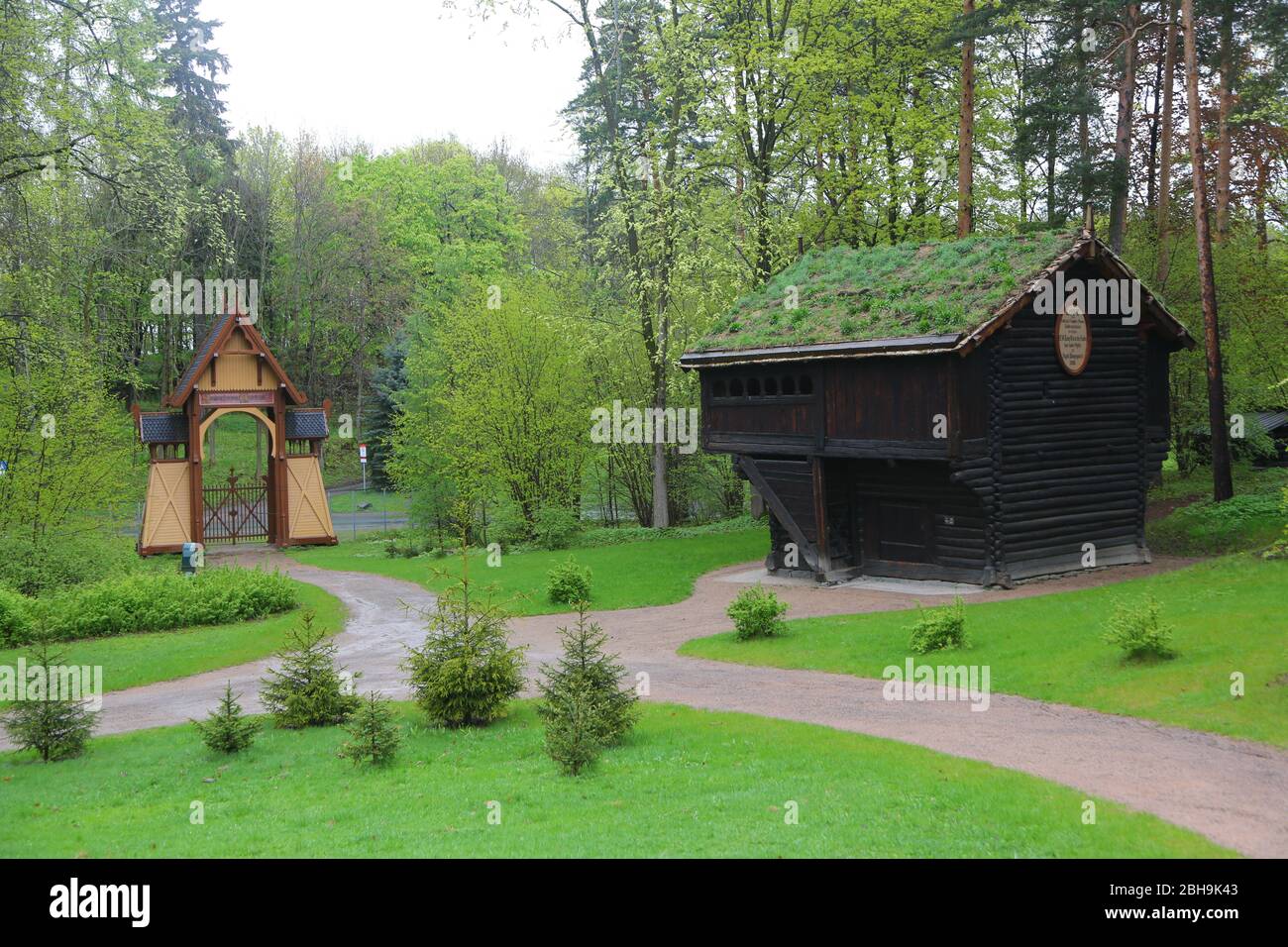 Old wooden building Open Air Museum Norway Stock Photo
