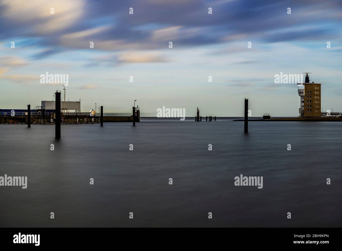 Long term exposure in the port on the North Sea at Cuxhaven Stock Photo