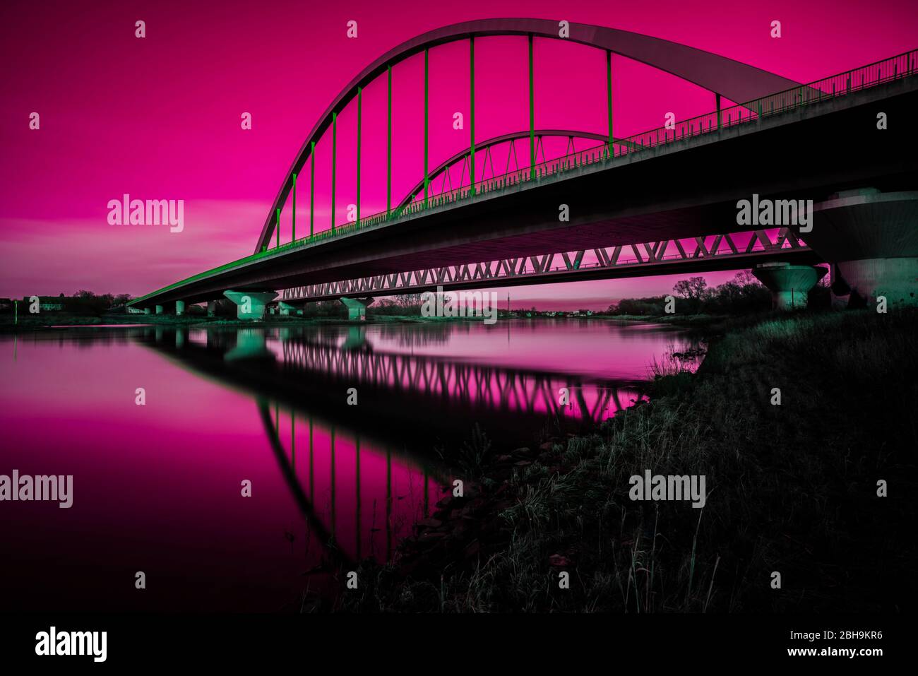 Bridge over the river Elbe in Lutherstadt-Wittenberg (pink Edition) Stock Photo