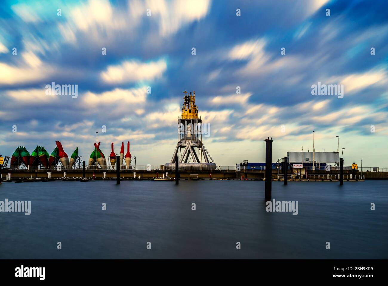 Long term exposure in the port on the North Sea at Cuxhaven Stock Photo