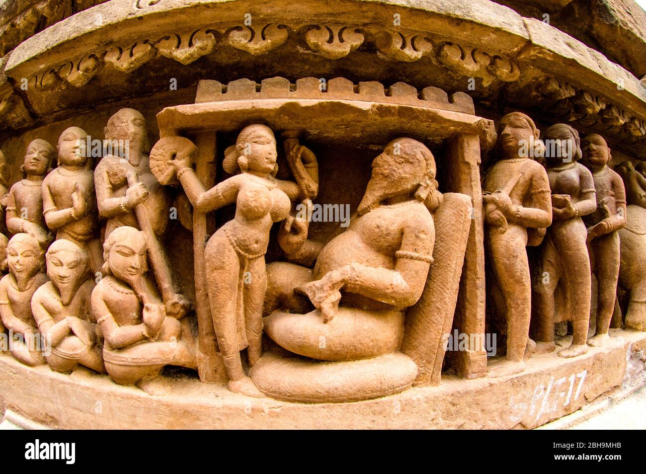 Arts on wall, Khajuraho temples, India Stock Photo