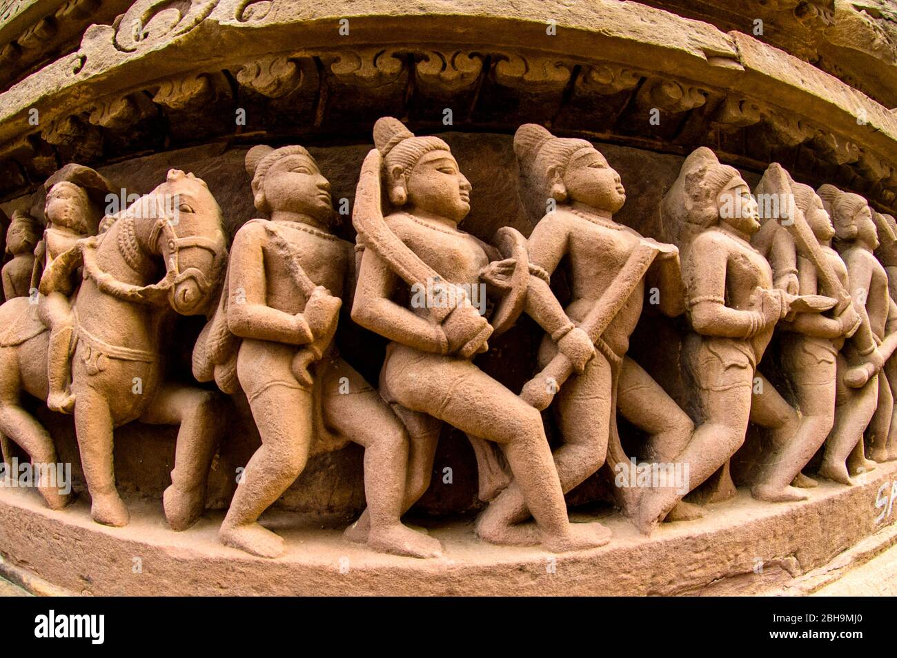 Arts on wall, Khajuraho temples, India Stock Photo