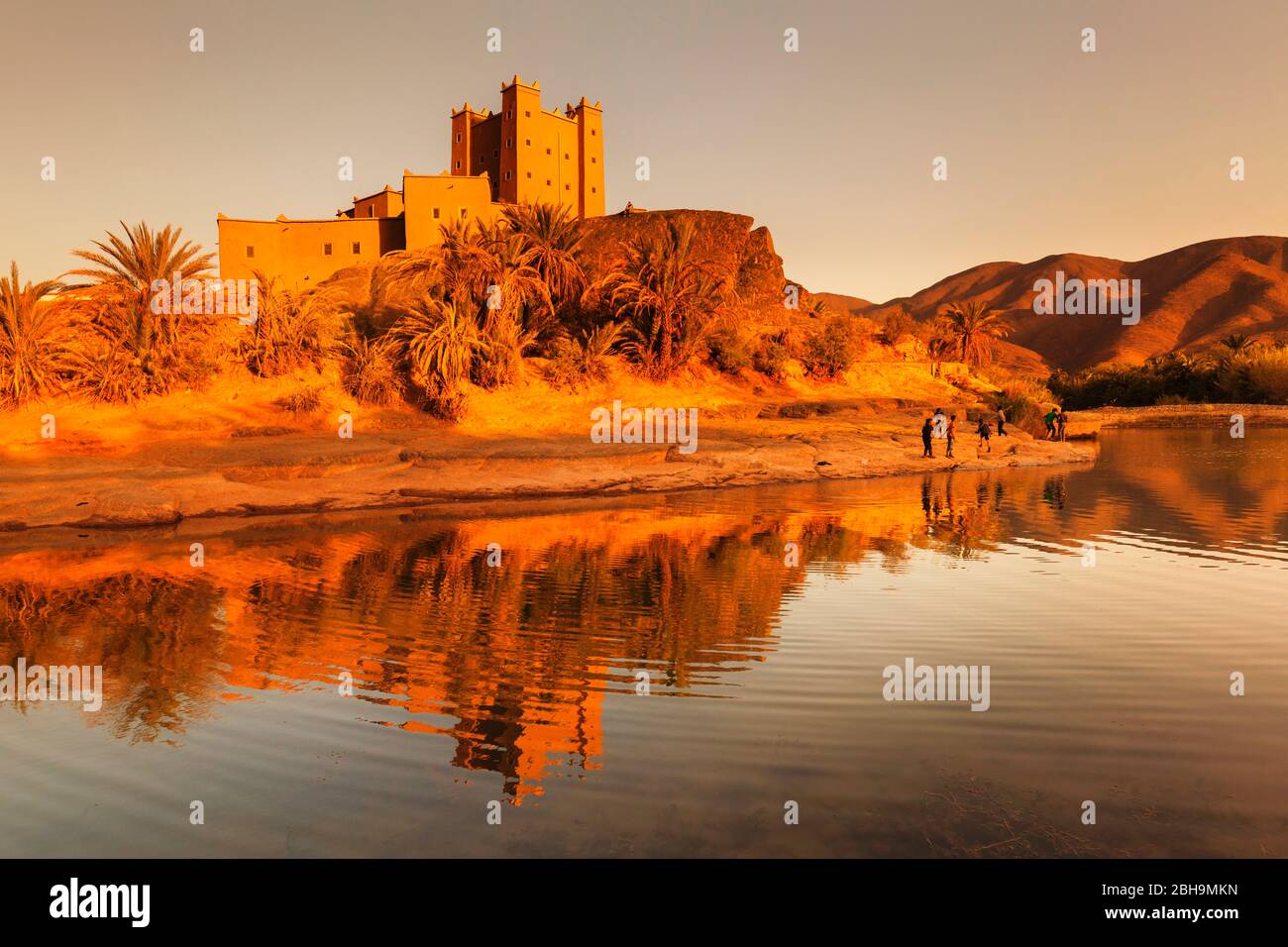 Ait Hamou or Said Kasbah at sunset, Draa Valley, Atlas Mountains, South Morocco, Morocco, Al-Maghreb, Africa, Stock Photo