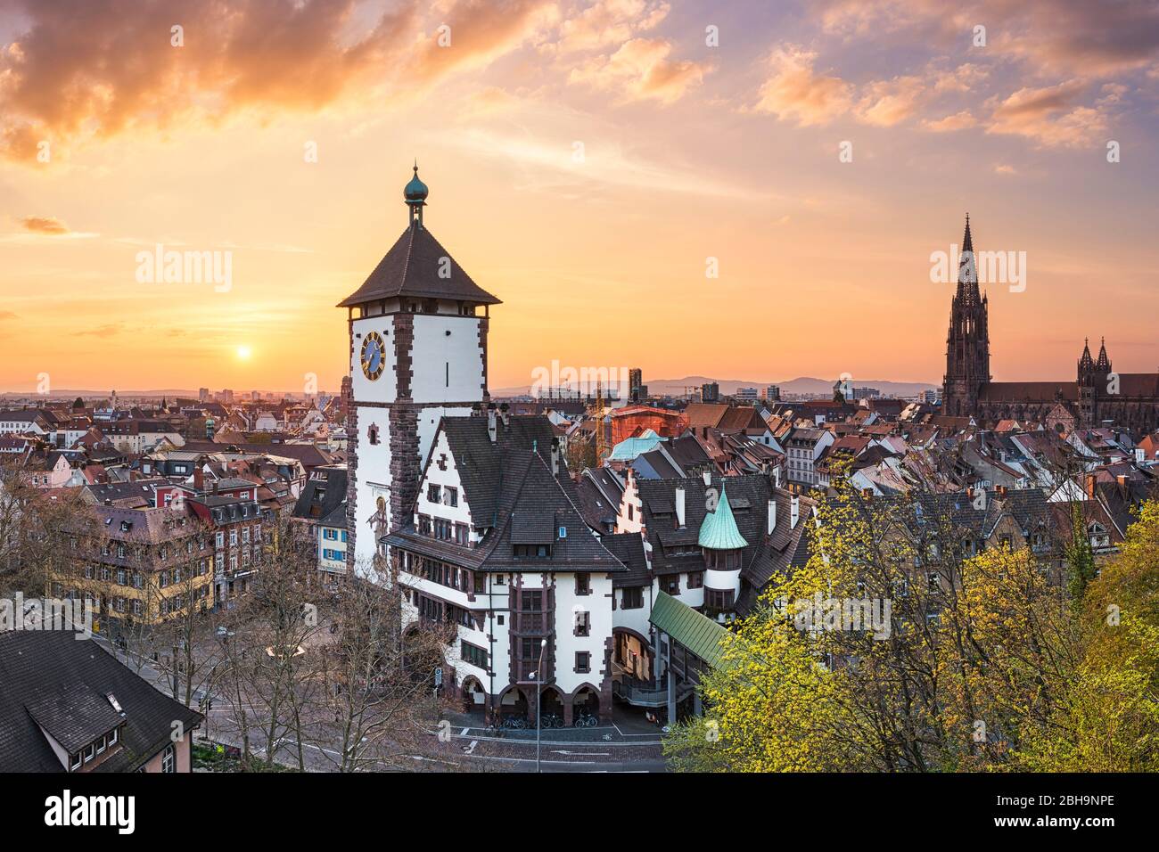 Sunset in Freiburg im Breisgau, Germany Stock Photo