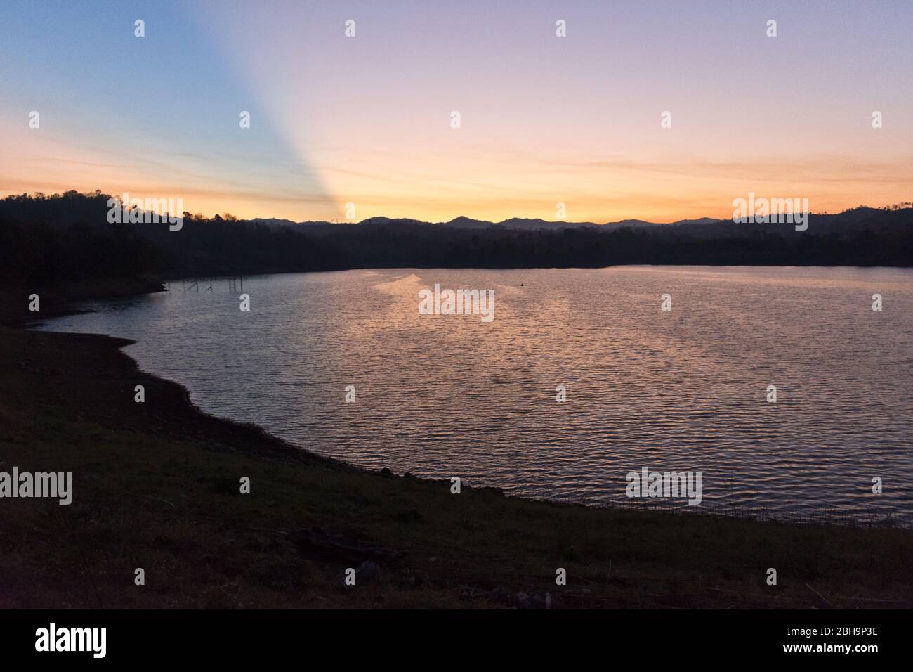 Sunrise over a Reservoir at Mae Sot, Thailand, Asia Stock Photo
