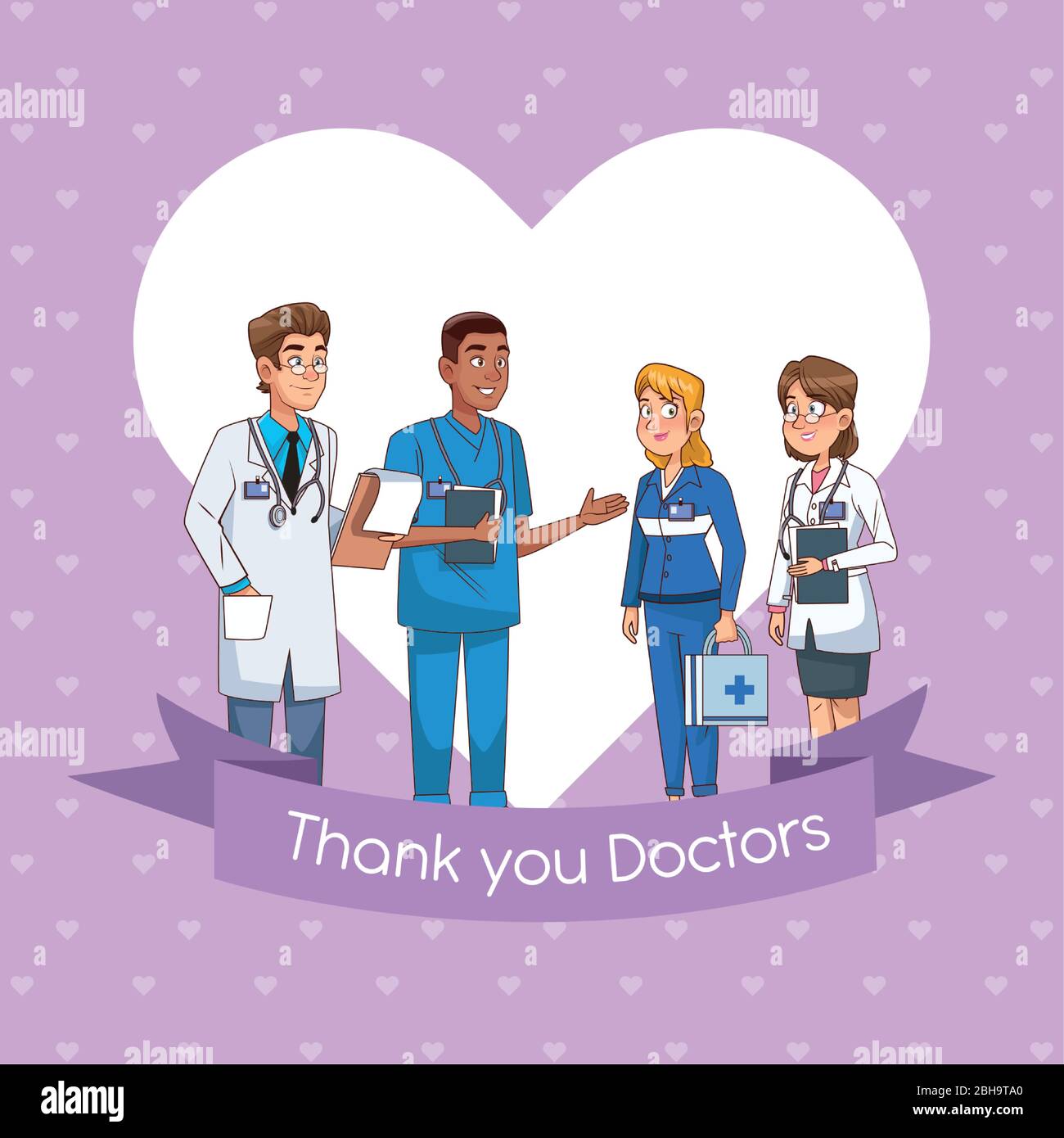 interracial professionals doctors staff avatars characters Stock Vector