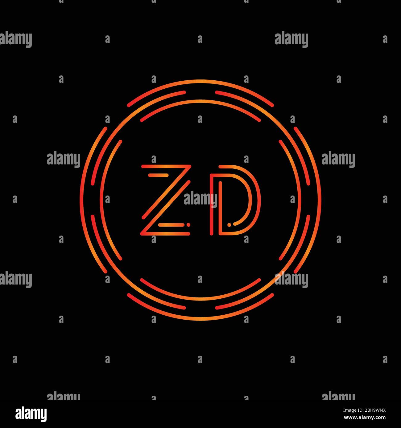 Initial ZD Logo Design Vector Template. Digital Circle Letter ZD Business Logo Vector Illustration Stock Vector