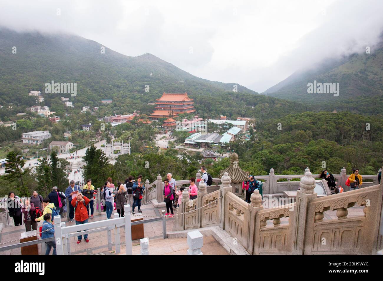 View to the Po Lin Monastery from the top of the stairs to the Big Buddha, Lantau Island, Hongkong Stock Photo
