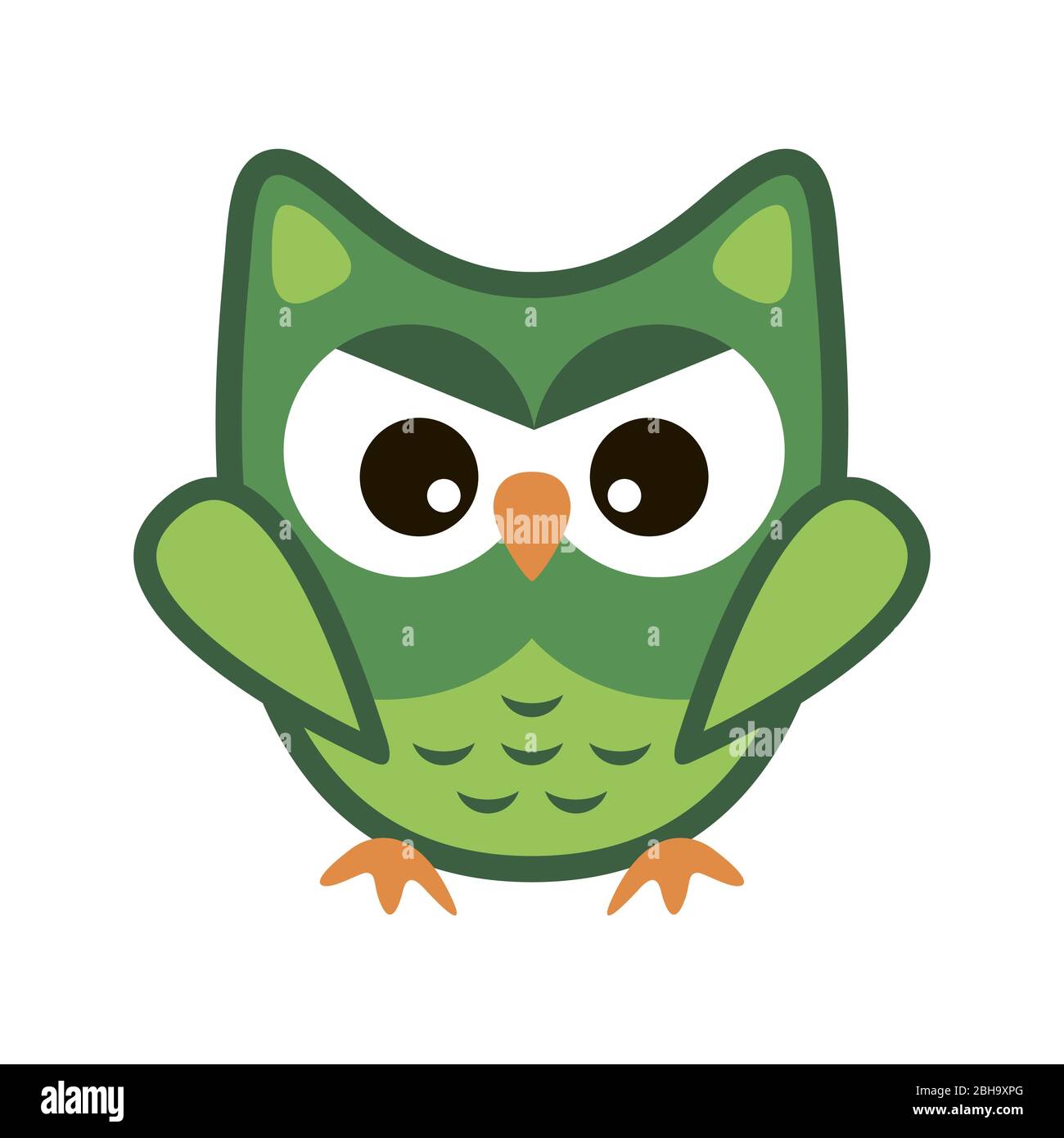 Owl funny stylized icon symbol green colors Stock Vector