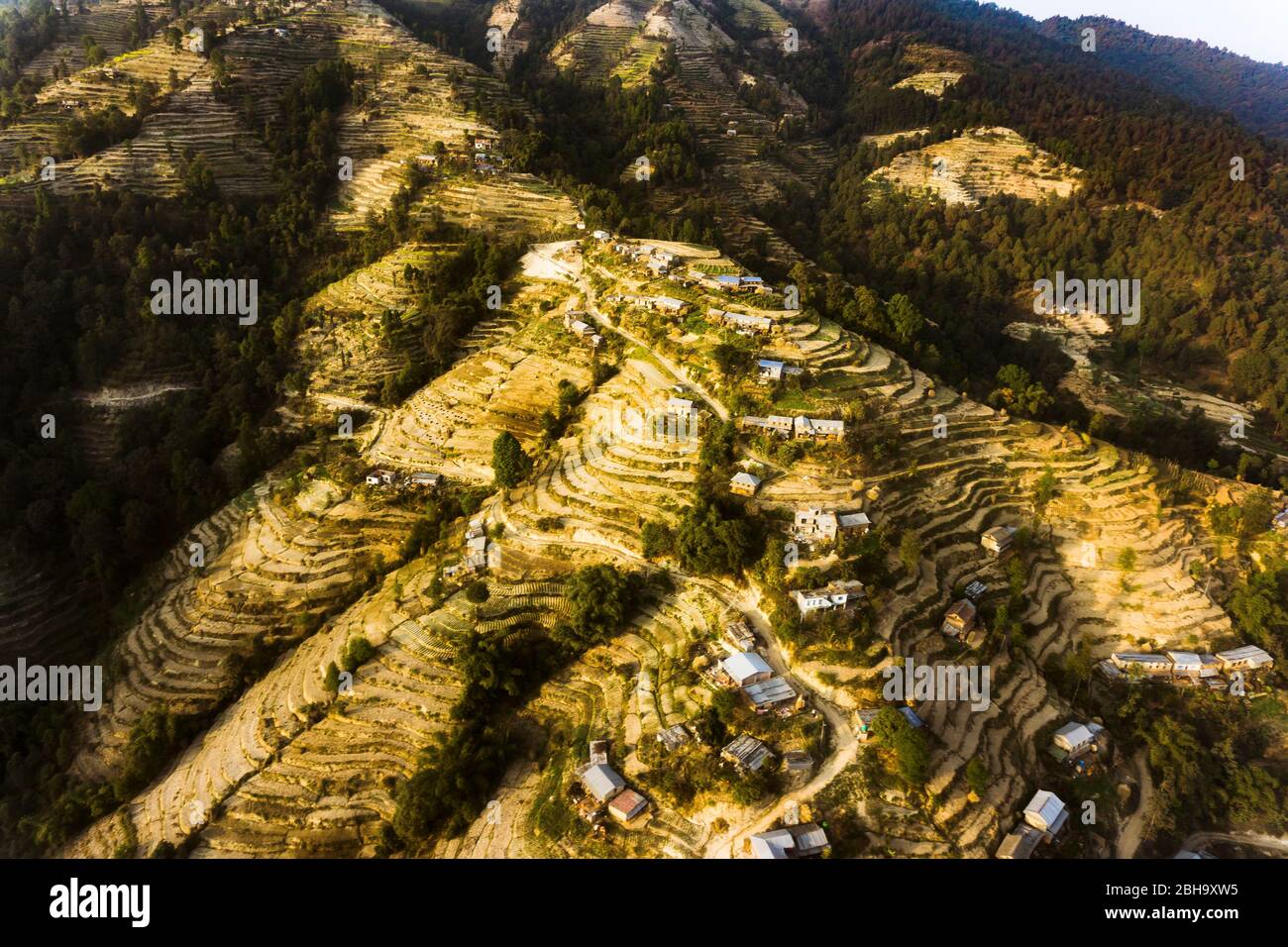 Rural area from above, Nepal, rice terraces, Stock Photo