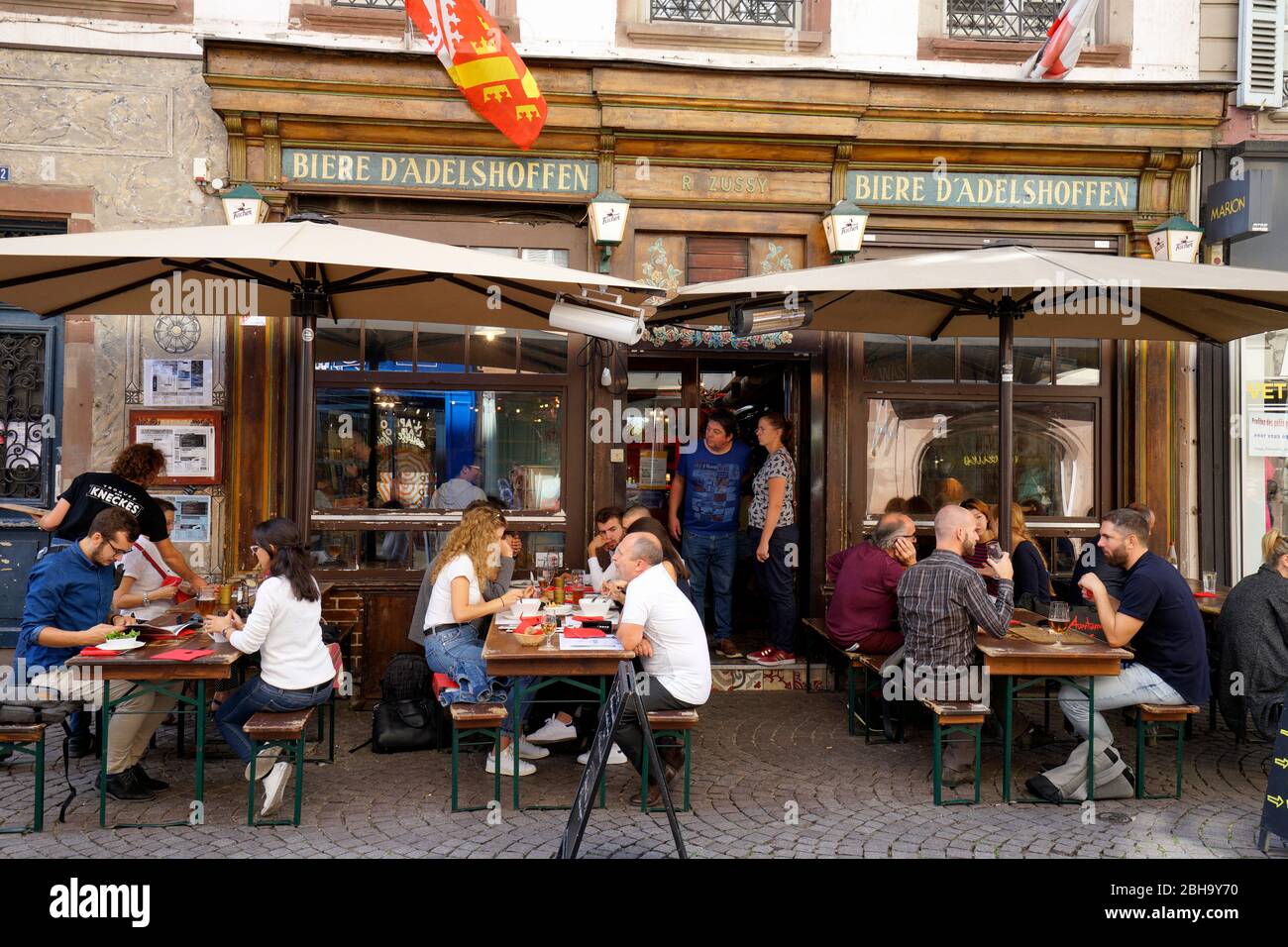 France, Alsace, Strasbourg, street restaurant, Biere d Adelshoffen