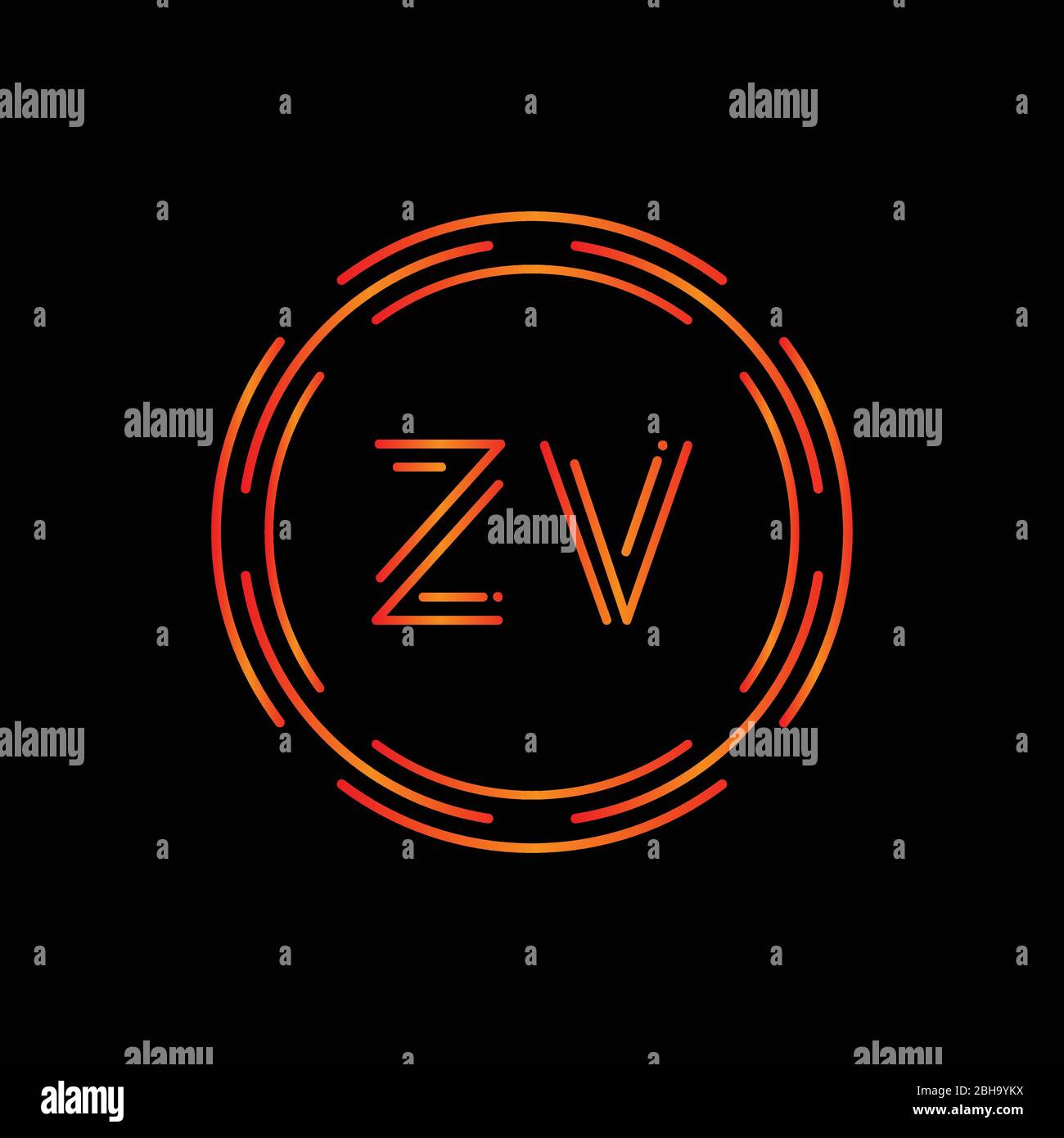Initial ZV Logo Design Vector Template. Digital Circle Letter ZV