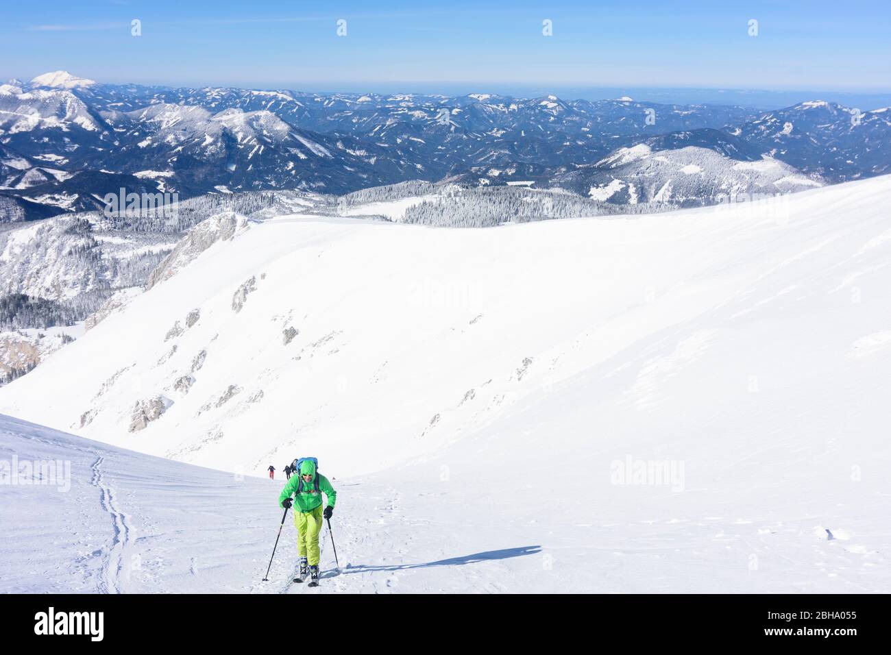 Puchberg am Schneeberg: mountain Schneeberg, ski tour tourer, view to mountain Ötscher in Vienna Alps, Alps, Lower Austria, Lower Austria, Austria Stock Photo