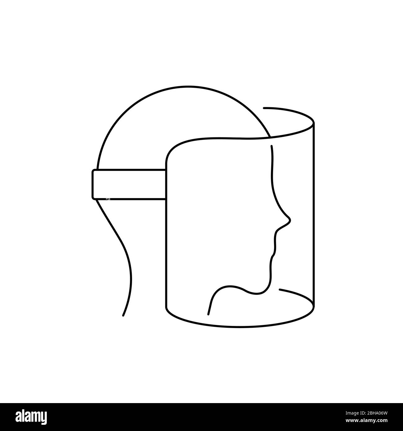 Face shield line icon. Full face cover visor outline. Medical