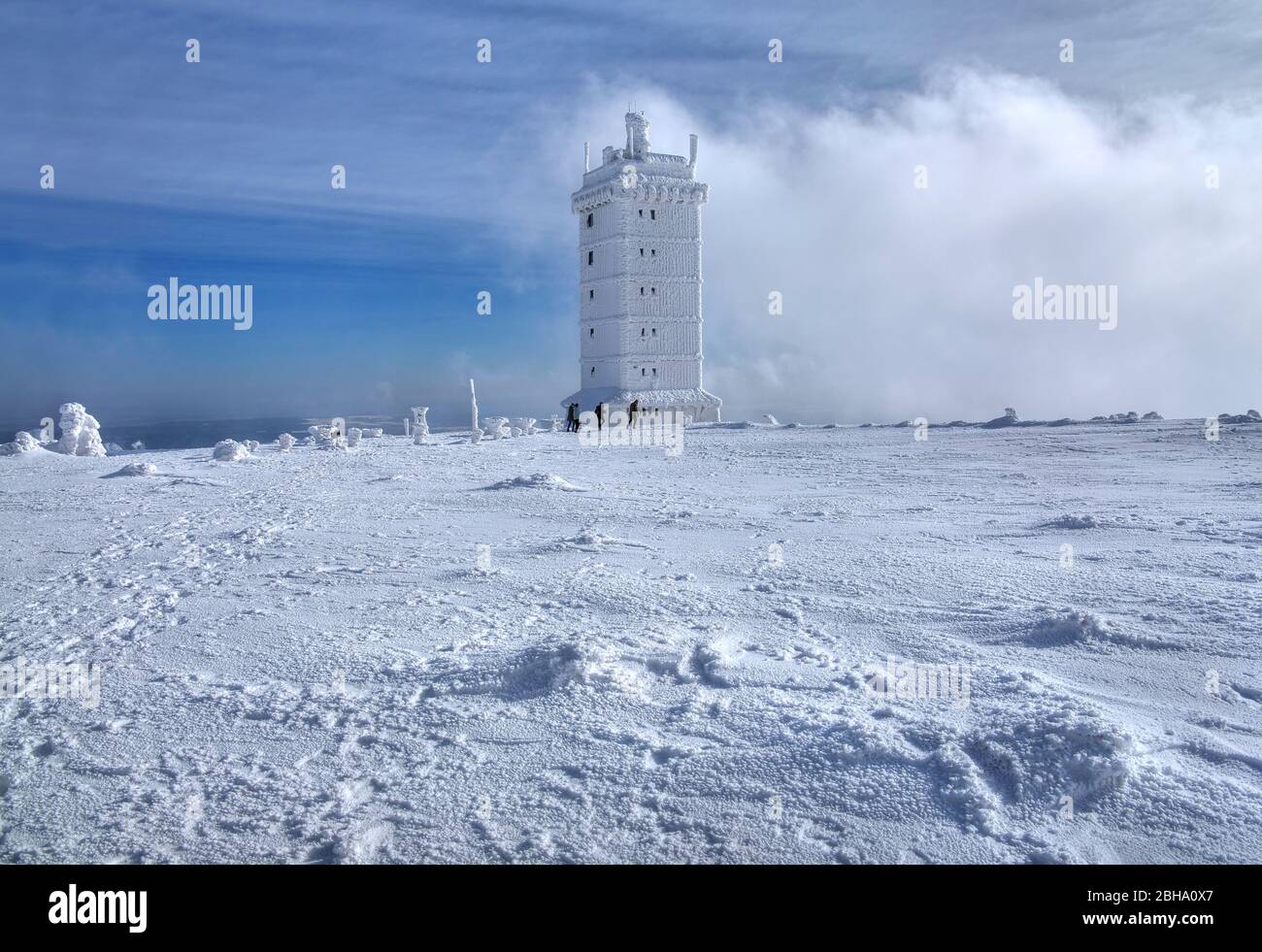 Weather station at the summit, at Brocken, Wernigerode, Harz Nature Park, Saxony-Anhalt, Germany Stock Photo