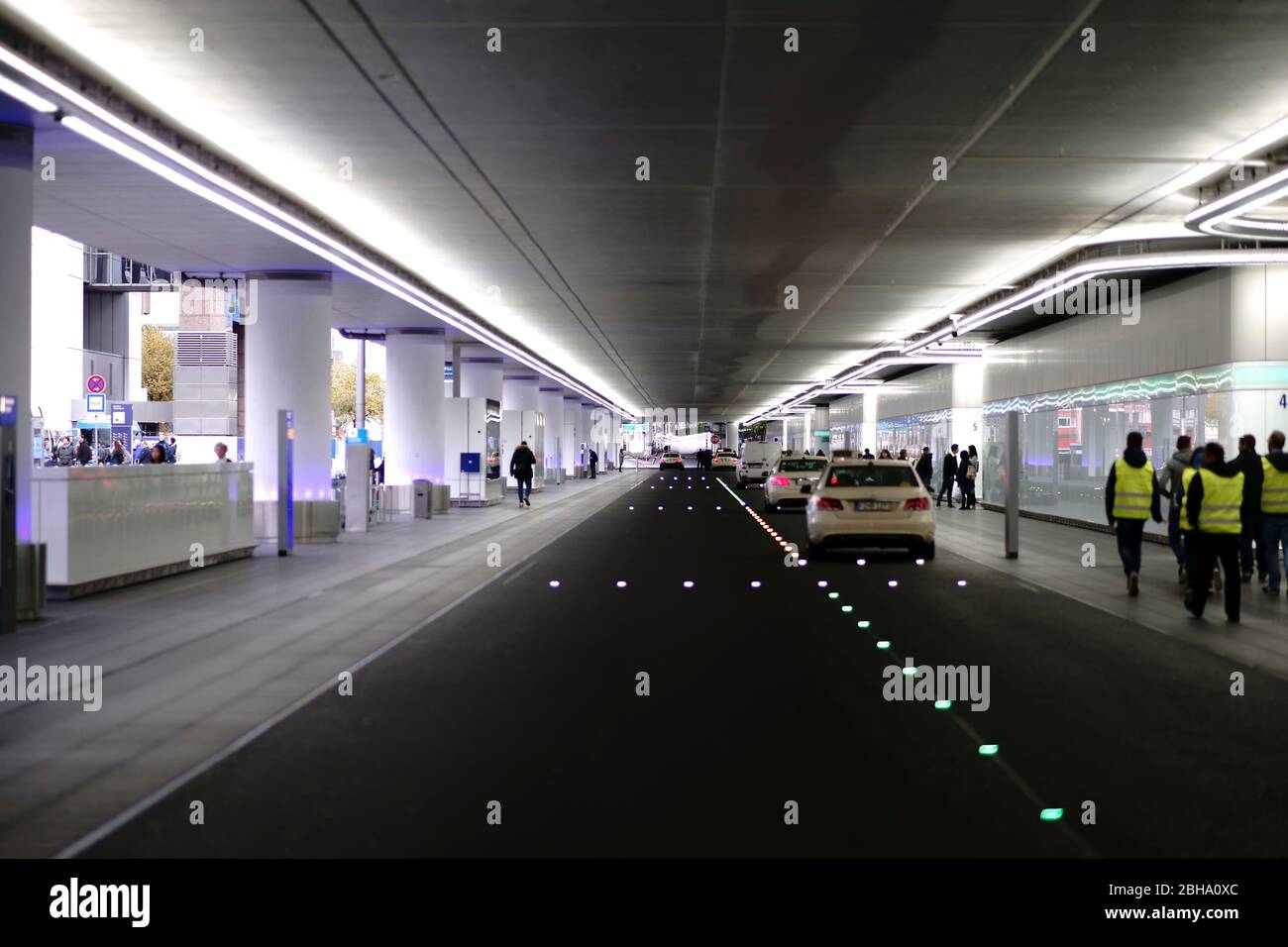 Frankfurt, Germany, taxi ranks and taxi lanes at an underpass at Frankfurt Airport Stock Photo
