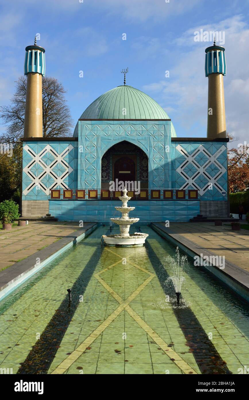 Europe, Germany, Hamburg, Aussenalster, Imam Ali Mosque, Islamic Center Hamburg eV, called the Blue Mosque, Stock Photo