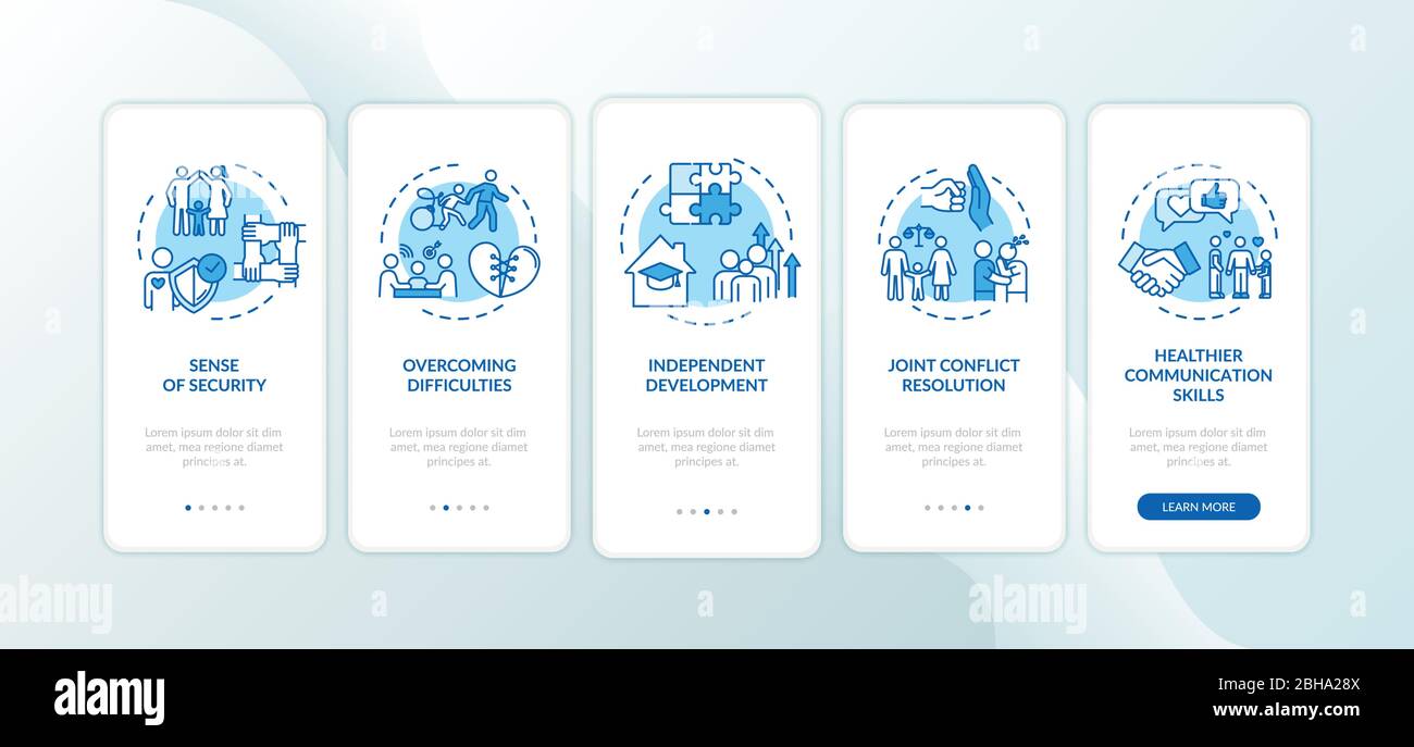 Parents and children relationship onboarding mobile app page screen with concepts Stock Vector