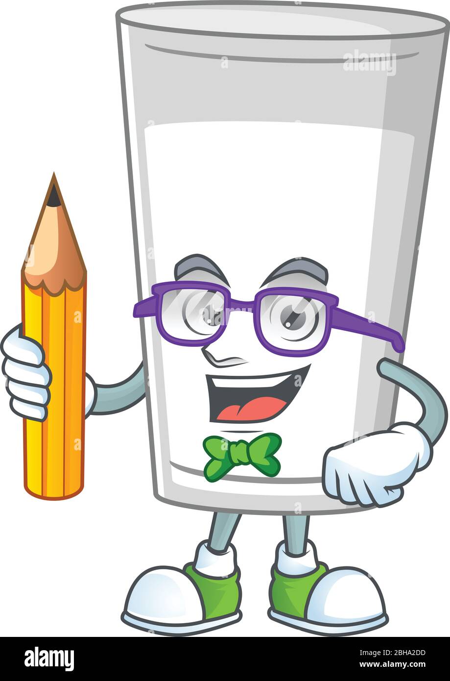 Glass of milk student cartoon character studying with pencil Stock ...