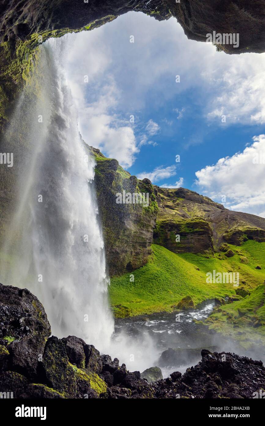 Kvernufoss, Wasserfall, Fluss, Schlucht, Klippen, Tal, Island, Europa Stock Photo