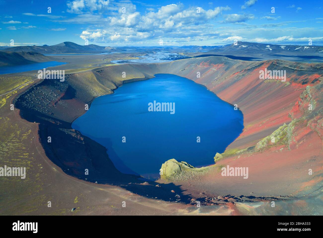 Ljotipollur, Berge, Kratersee, Vulkan, Hochland, Aussicht, Luftaufnahme, Island, Europa Stock Photo