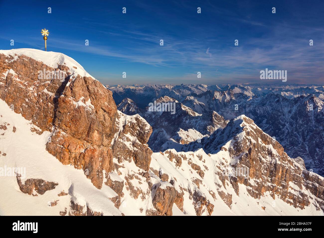Winter, Zugspitze, summit, outlook, Garmisch-Partenkirchen, Bavaria, Germany, Europe Stock Photo