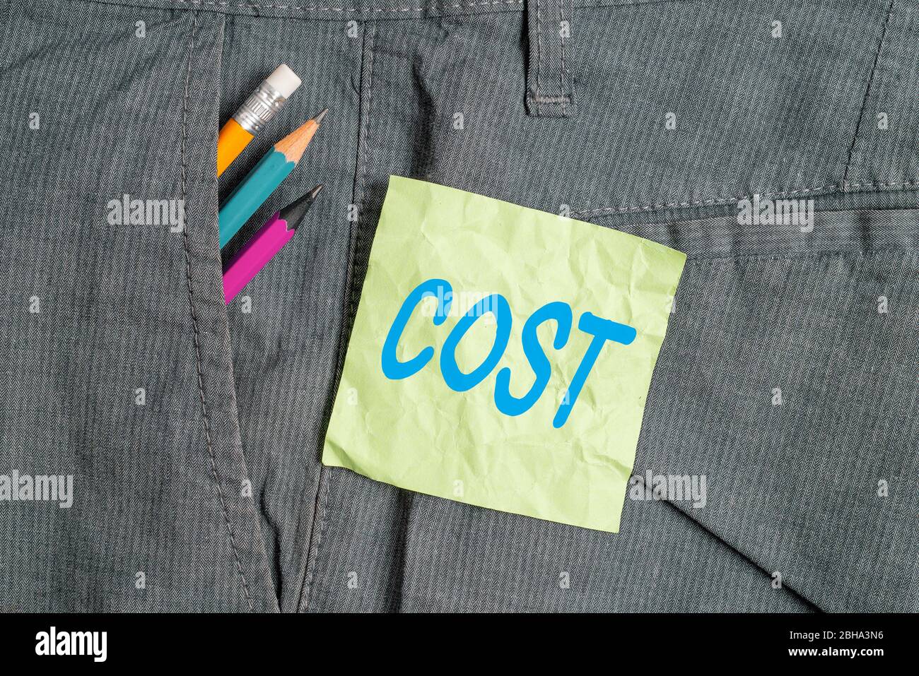 Conceptual hand writing showing Cost. Concept meaning The amount that usualy paid for a item you buy or hiring a demonstrating Writing equipment and g Stock Photo
