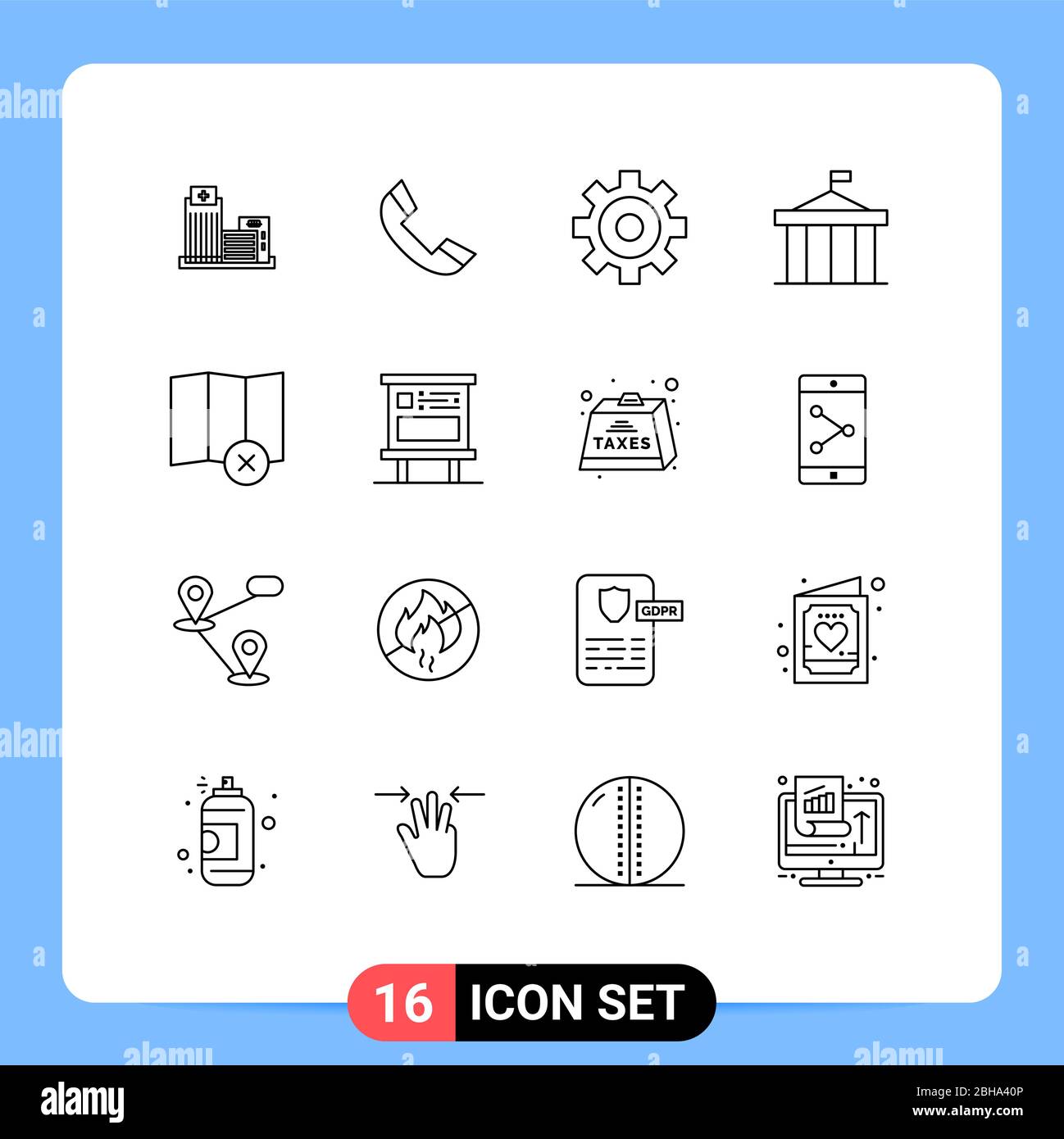 16 User Interface Outline Pack of modern Signs and Symbols of map, clear, telephone, greece, columns Editable Vector Design Elements Stock Vector
