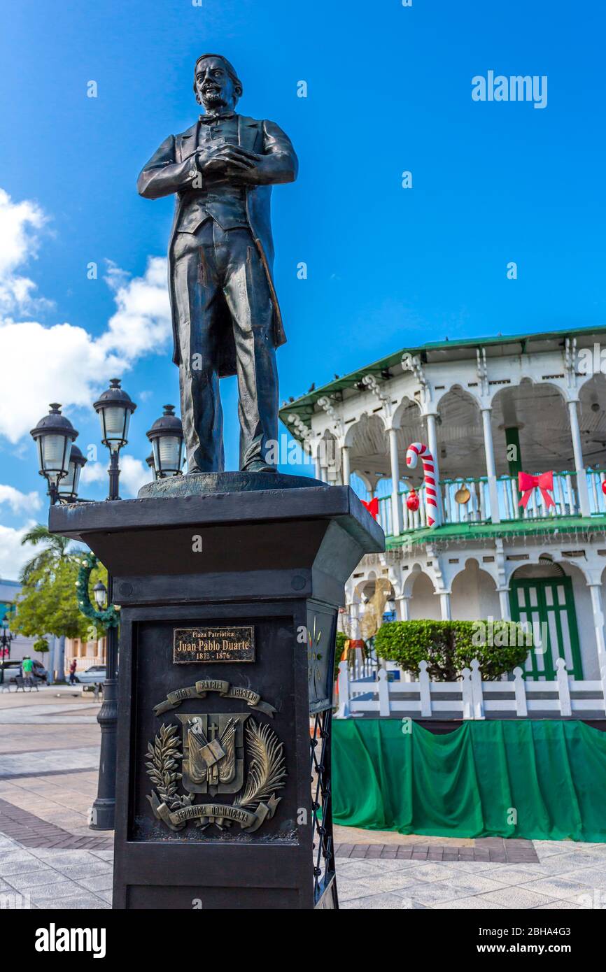 Denkmal Juan Pablo Duarte, 1813-1876, Freiheitskämfer, Zentralpark, Plaza Independencia, Puerto Plata, Dominikanische Republik, Große Antillen, Karibi Stock Photo