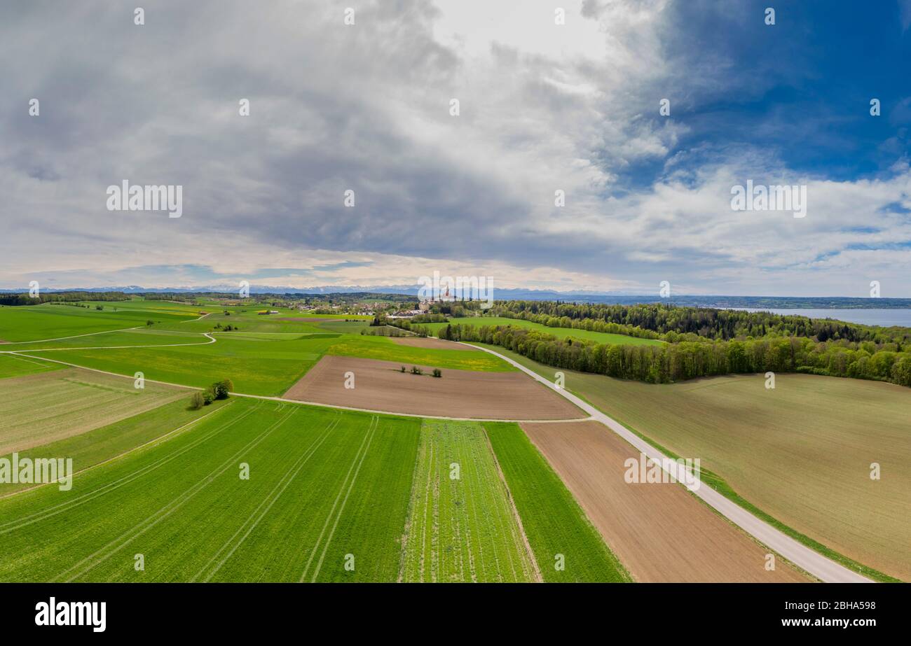Landscape in spring at Erling - Andechs Abbey, Fünf-Seen-Land, Upper Bavaria, Bavaria, Germany, Europe Stock Photo