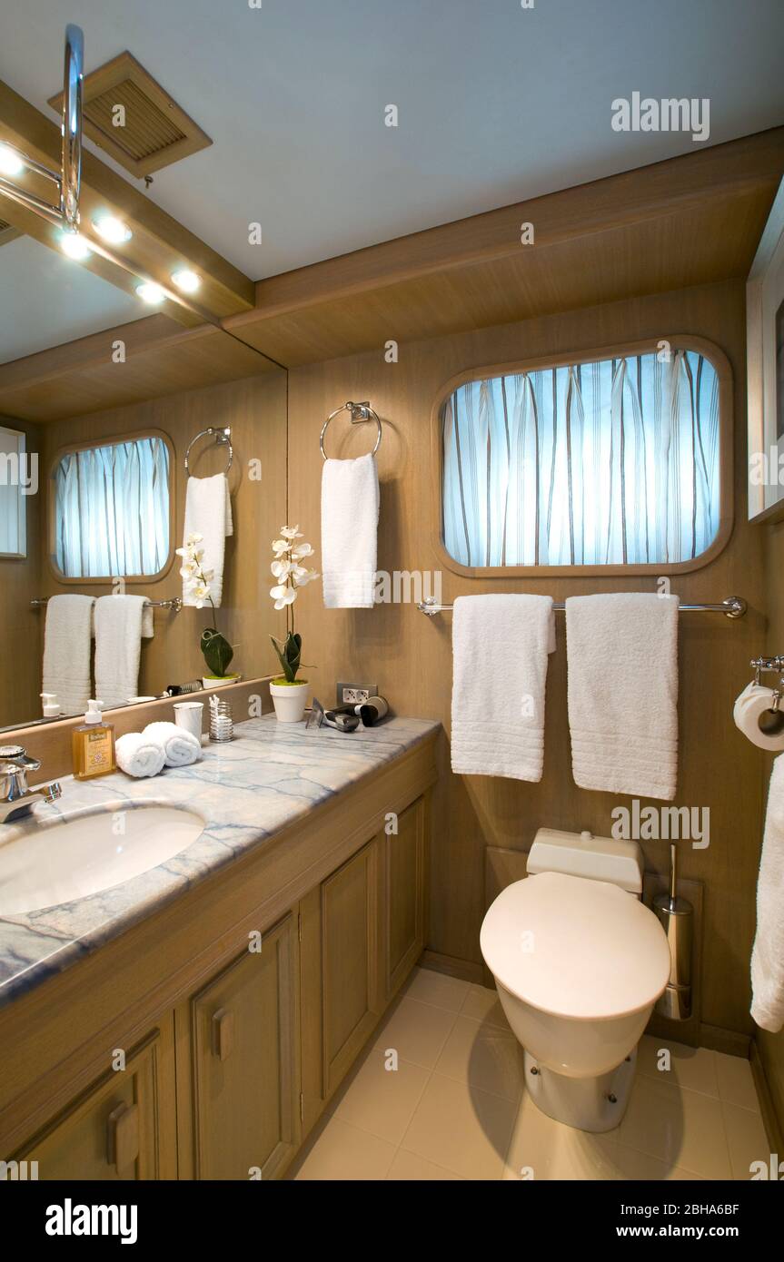 Luxury motor yacht shower and wc Stock Photo Alamy