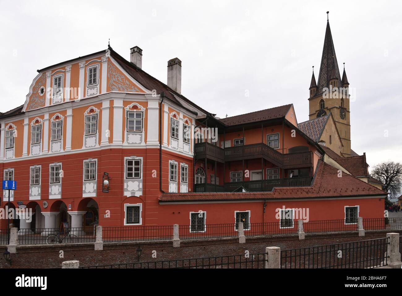 Europe, Romania, Sibiu, Sibiu, Transylvania, Luxembourg House, Protestant parish bridge, Stock Photo